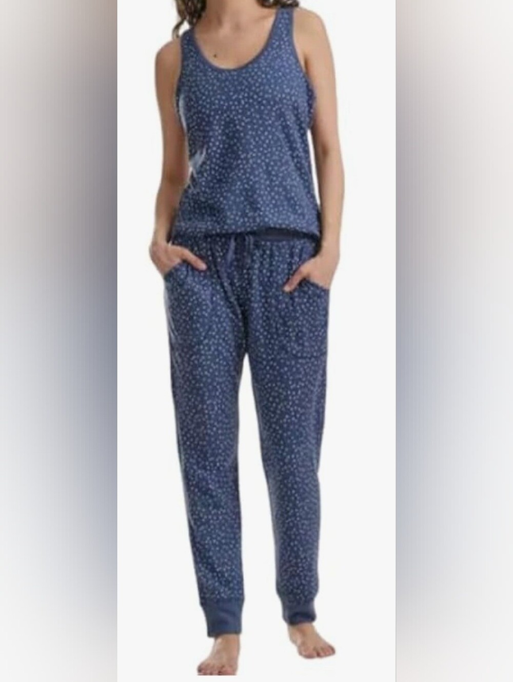 Live Love Lounge Blue Polka Dot Pajama Set Medium